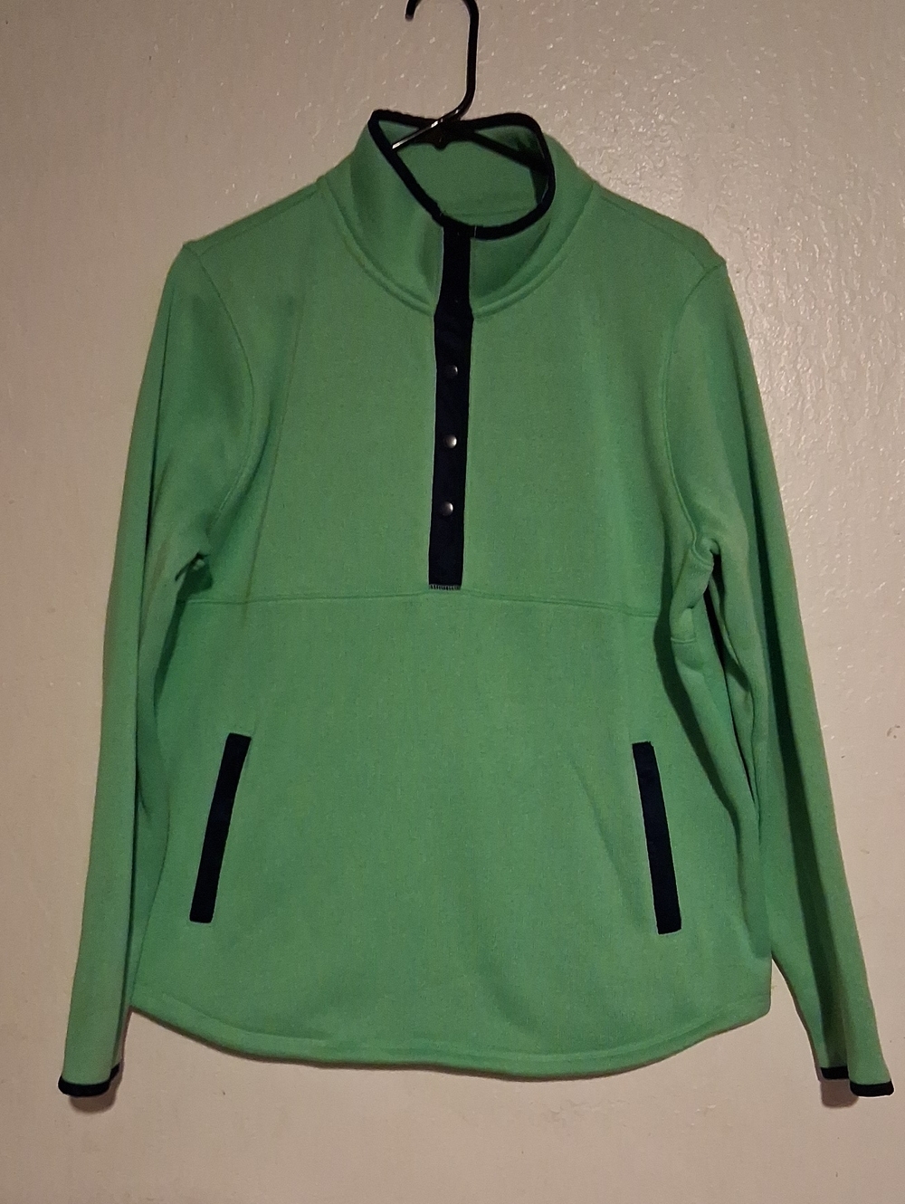 St. John's Bay Green Fleece Snap Pullover with Black Trim